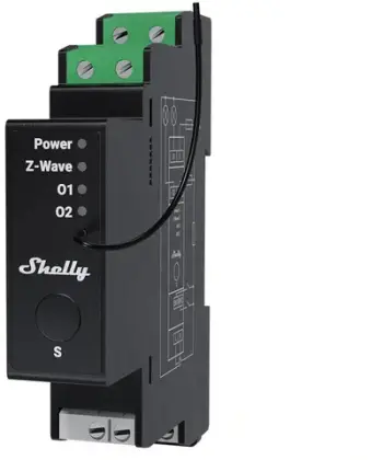 Çelës i mençur Shelly Wave Pro 2PM LR, 2 kanale, Z Wave Plus LR, matje energjie, i zi