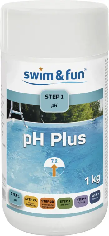 Rregullues pH për pishinë Swim & Fun PH-Plus, 1kg, pluhur, i bardhë