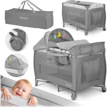 Krevati udhëtues Ricokids RK-242, 125x65x78cm, me dyshek dhe çantë transporti, gri