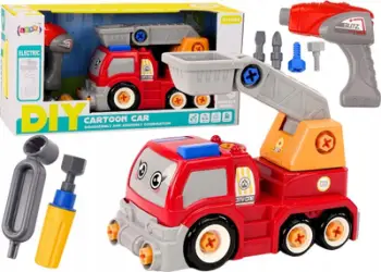 Lodër kamion LEAN Toys DIY Cartoon Truck, me vinç, për shkrutim, e kuqe