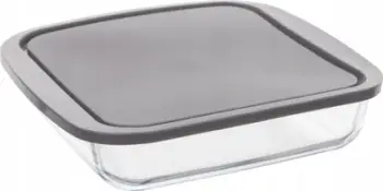 Enë qelqi rezistente ndaj nxehtësisë Secret of Gourmet, me kapak, katrore, gri