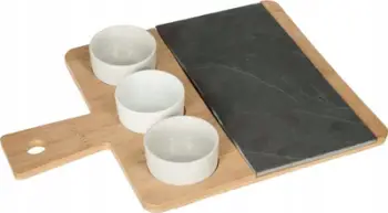 Set aperitiv me tabaka, 4 pjesë, 35.5 x 26 cm, bambu dhe slate, bardhë e zezë