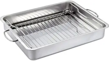 Tavë pjekjeje Steel, inox me raft, 40 x 31.5 x 6.5 cm, argjendtë