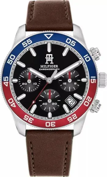 Ora dore Tommy Hilfiger TH85 Chronograph 1792166, kronograf, rrip lëkure, kafe
