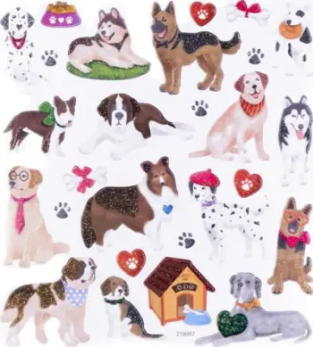 Stickerë me shkëlqim Dalprint Glitter Stickers Dogs, 27 copë, me figura qenushësh, shumëngjyrësh