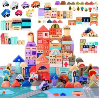 Set blloqe druri Kruzzel City 23519, 115 pjesë, me tapet puzzle, shumëngjyrëshe