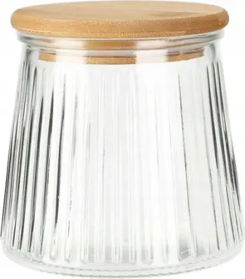 Kavanoz qelqi me kapak bambuje, vulë silikoni, transparent
