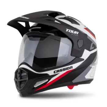 Helmetë moto CASSIDA Tour 2.0 X-tra, turistike adventure, e bardhë e kuqe e zezë matte, madhësia S