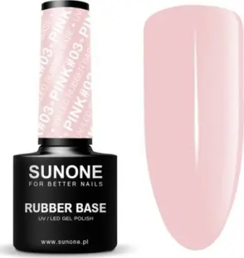 Bazë xheli gomuar Sunone Rubber Base 03 Pink, gjysmë transparente, rozë e çelët