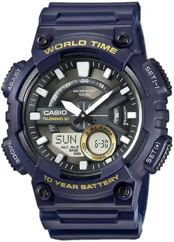 Orë dore Casio AEQ-110W-2AVDF, analog dixhitale, Quartz, 10 ATM, blu e errët