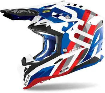 Helmetë offroad Airoh Aviator 3 Rainbow, karboni, Double D, blu grafik 2XL