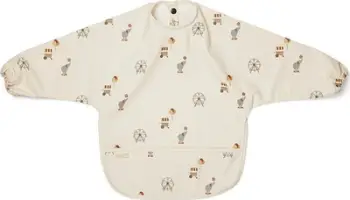 Përparëse me mëngë bebe Liewood Luna Bib, të veshur, motiv cirku, ngjyrë krem