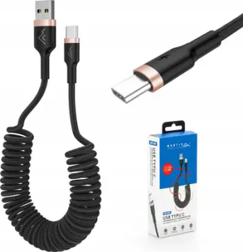 Kabllo USB-A në USB-C, spiralore 1.5m, PD 3A, e zezë