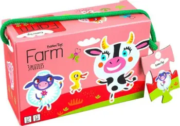 Puzzle për fëmijë Barbo Toys Farm, set 3 puzzle, 6 9 12 pjesë, rozë