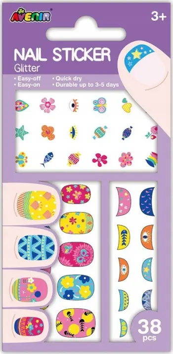 Stikera për thonj Avenir Glitter Flower, set 38 copë, shumëngjyrëshe