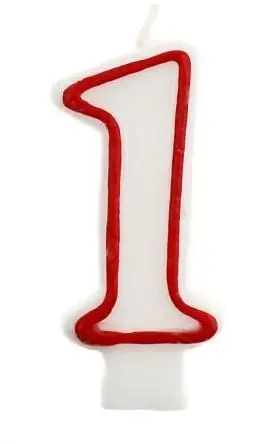Qiri feste Godan Candle Digit 1, 5.5cm, numër për tortë, i bardhë me kontur të kuq