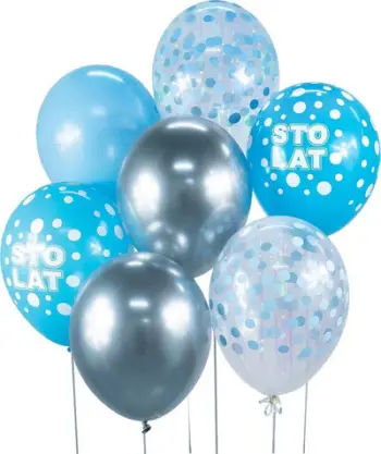 Set balona Beauty&amp;Charm Balloon Bouquet, 7 copë, 30 cm, blu dhe argjendtë