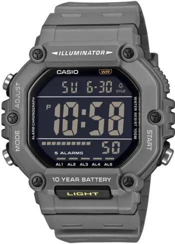 Ora sportive Casio AE-1600H-8BV, dixhitale quartz, rezistente ndaj ujit 100M, gri e zezë