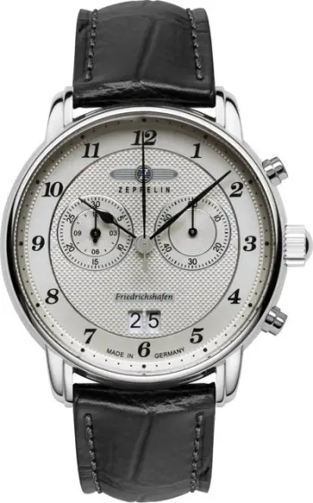 Orë dore Zeppelin Friedrichshafen Z85844, quartz, kronograf, rrip lëkure kafe, kornizë argjendi