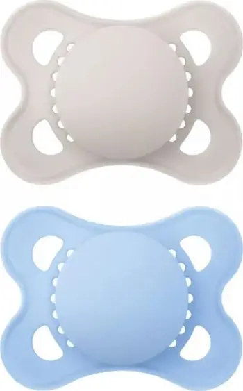 Cicë MAM Original, silikon ortodontik, 2–6 muaj, set 2 copë, blu dhe gri mat