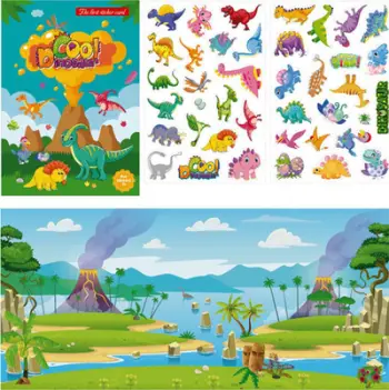 Libër me ngjitësa Askato Sticker Book Dinosaurs, aktivitete për fëmijë, 3+ vjeç, shumëngjyrësh