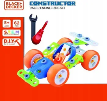 Lodër makinë garash Black+Decker Racing Car to Assemble, set montimi 62 copë, për fëmijë 5+