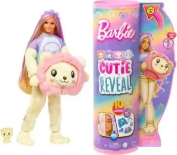 Kukull Barbie Cutie Reveal Cozy Cute Tees Lion Hope, me aksesorë, flokë bionde me vija lejla