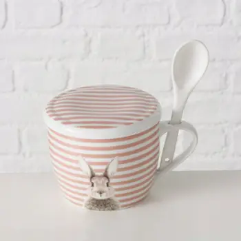 Filxhan Boltze Fluffy, porcelan 600ml, me kapak dhe lugë, shumëngjyrësh