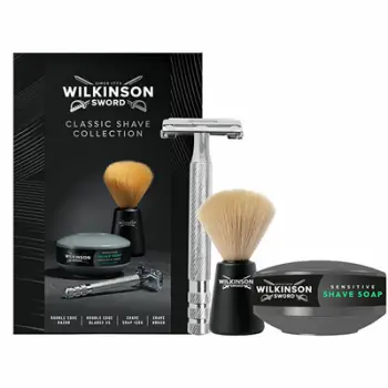 Set rroje për meshkuj Wilkinson Sword Classic Shave, brushë rroje + sapun rroje 125 g + briskë rroje + 5 brisqe rezervë