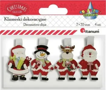 Kapëse druri dekorative Titanum Wooden Clothespins With Decor, set 4 copë, të bardha