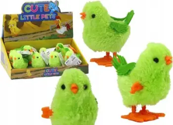 Lodër mekanike LeanToys Jumping Chicken, figurine me mekanizëm wind up, jeshile