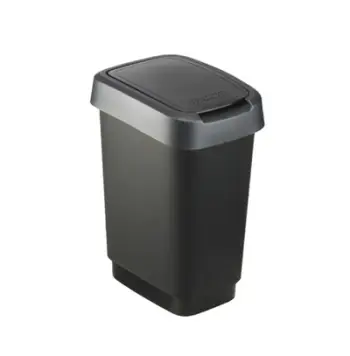 Kosh plehrash Rotho Swing Bin Twist, 25L, kapak lëkundës, i zi argjend i errët