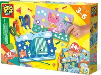 Set kreativ me ngjitës SES Creative 14632 Animal I Learn to Stick and Recognize Shapes, 24 kartela, shumëngjyrësh