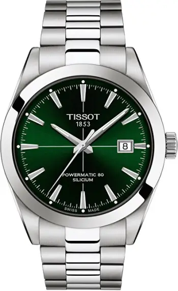 Orë për meshkuj Tissot Gentleman Powermatic 80 Silicon T127.407.11.091.01, e argjendtë/gjelbër