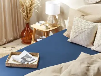 Çarçaf fitted Beliani JANBU, pambuk, 180 x 200 cm, blu navy