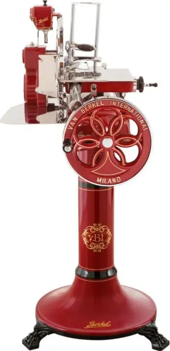 Makinë prerëse Berkel Volano B114, teh 319mm, manuale, e kuqe me të artë