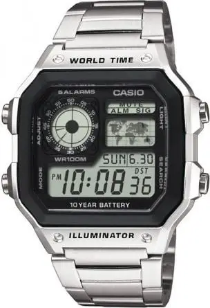 Orë dore Casio AE-1200WHD-1AVDF, dixhitale, rezistente ndaj ujit 100m, argjendtë