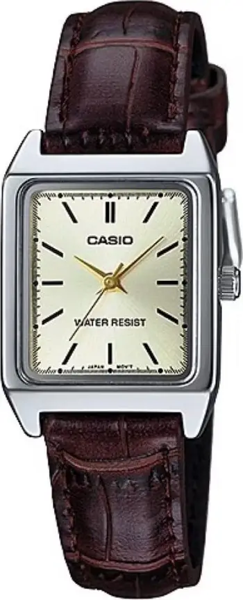 Ora dore Casio LTP-V007L-9E, analog, rryp lëkure, fushë ivory
