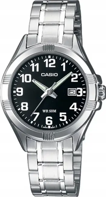 Orë dore Casio LTP1308D-1BV për femra, çelik inox, rezistente ndaj ujit 50m, e zezë
