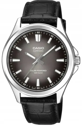 Orë dore Casio Standard MTS-RS100L-1AV, solare, rrip lëkure, numërator i zi