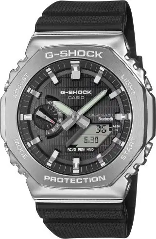 Orë dore Casio G-Shock Metal Covered 2100, 44.4mm, hibrid analog dixhital, e zezë
