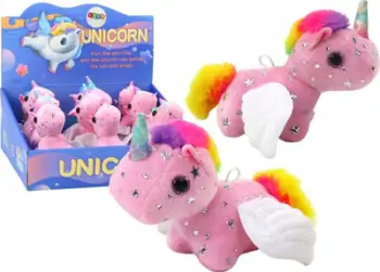 Lodër pelushi Unicorn Jumping Horse, mekanizëm me litar, madhësi e vogël, rozë