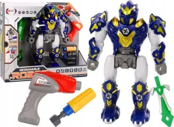 Lodër robot me vida Screwing Robot, me dritë dhe zë, me trapan dhe kaçavidë, blu navy