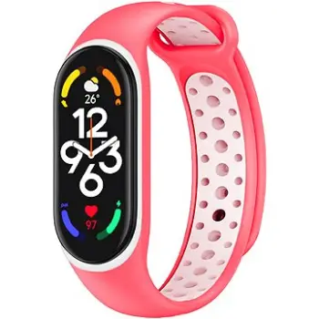 Byzylyk sportiv Eternico për Xiaomi Mi Band 5 6 7, silikon, rozë e mëndafshtë me të bardhë