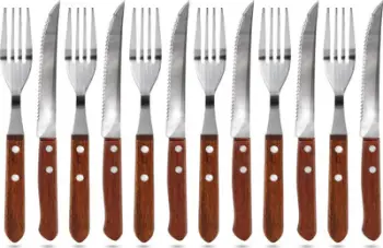 Set takëmesh për steak Banquet Party A03831, 12 copë, çelik inox dhe dru, kafe