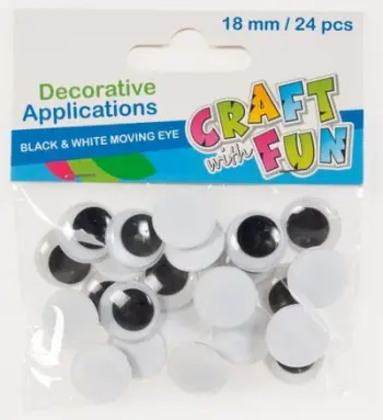 Sy dekorativë vetëngjitës Craft with Fun, 18mm, 24 copë, të bardhë/zi
