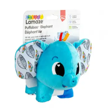 Lodër pelushi Lamaze Puffaboo Elephant, interaktive, për foshnja, shumëngjyrëshe