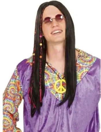 Parukë Boland Flower Power Men, flokë të gjatë, i zi