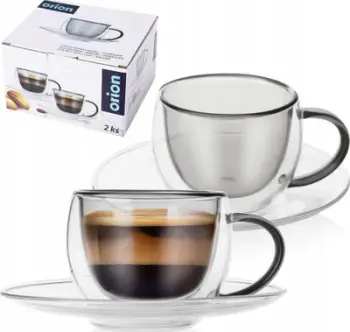 Set filxhanësh termikë me dy shtresa për espresso, 2 copë me pjata, transparent