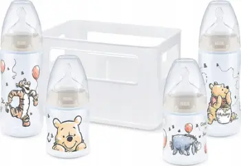Set biberonësh NUK First Choice+ Disney Winnie the Pooh, 4 copë, anti kolikë, kontroll temperature
